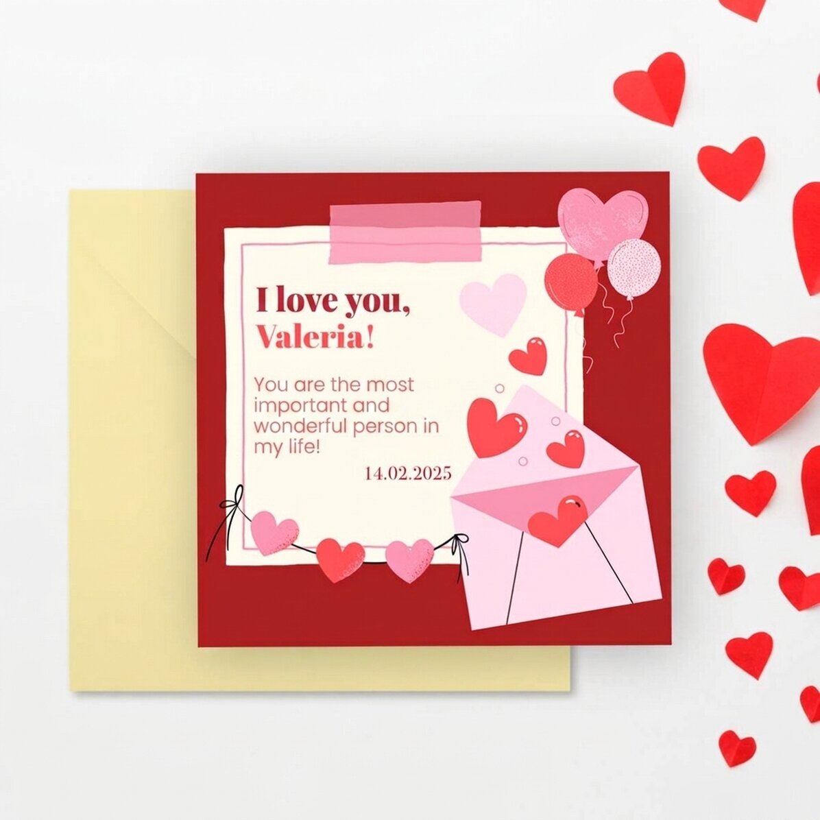 Tarjeta cuadrada personalizada con mensaje: «¡Te quiero!»