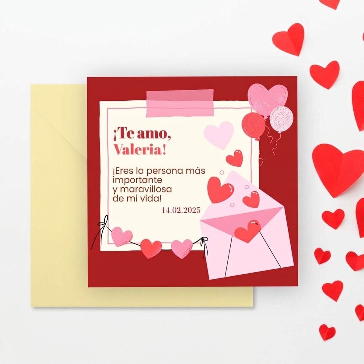 Tarjeta cuadrada personalizada con mensaje: «¡Te quiero!»