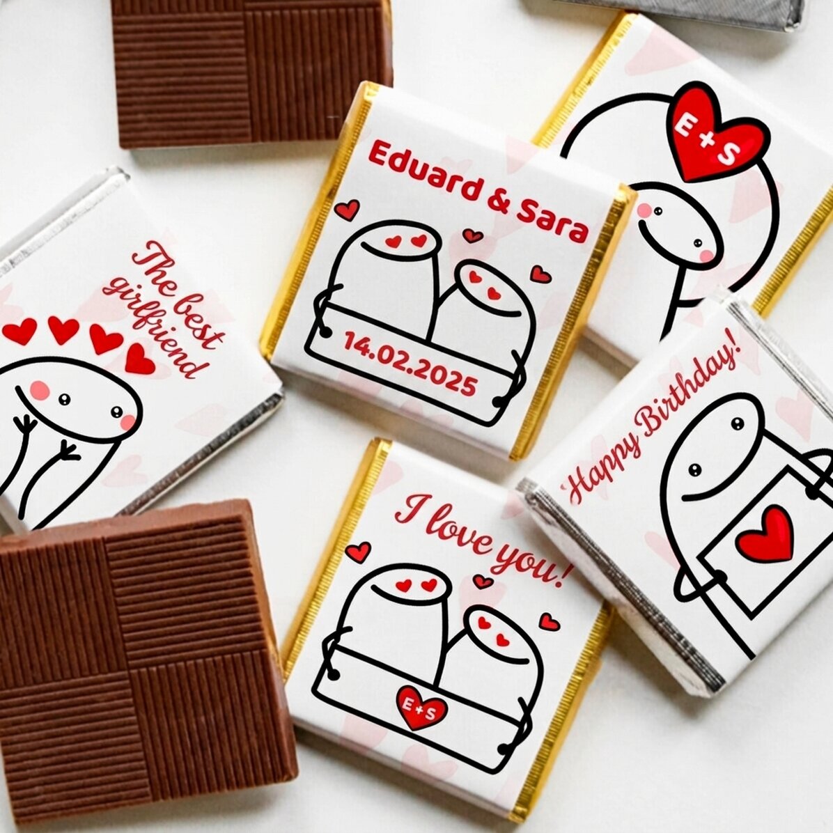 Lote de 5 minichocolates personalizados con texto - Cute love