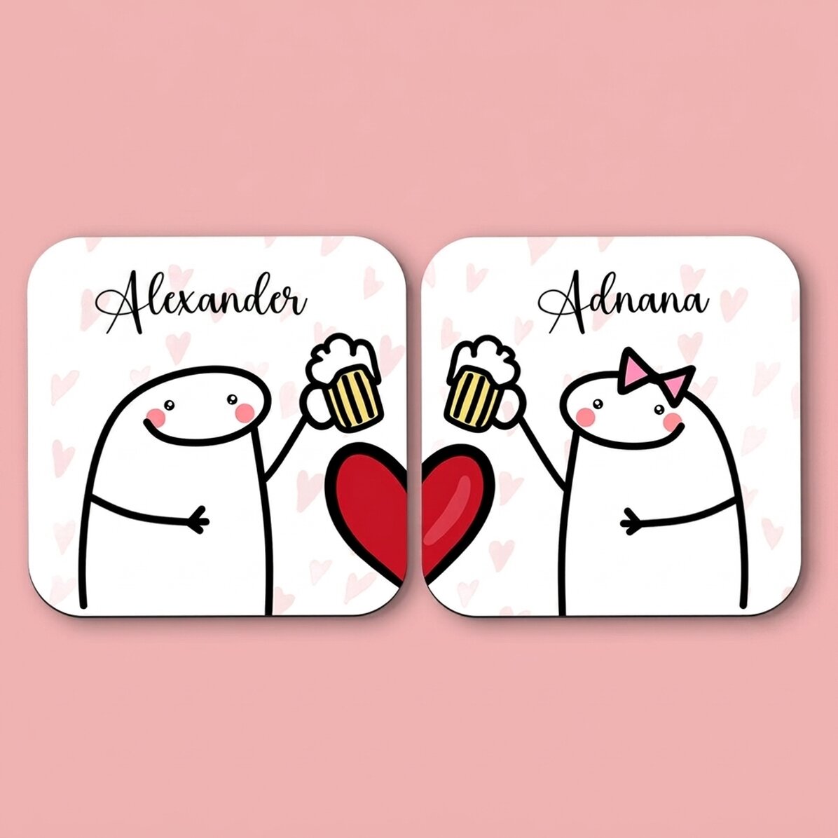 Lote de 2 posavasos personalizados con texto - Cute love
