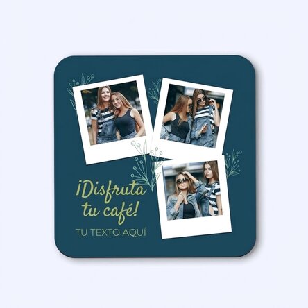 Posavasos personalizado con 3 fotos y texto - Enjoy your coffee