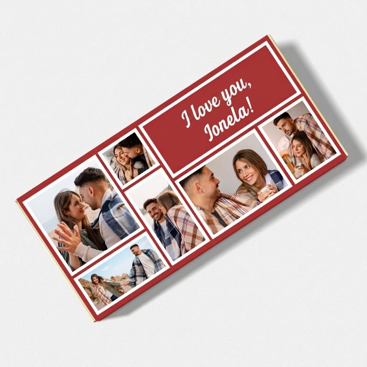 Chocolate personalizado con 7 fotos y un mensaje