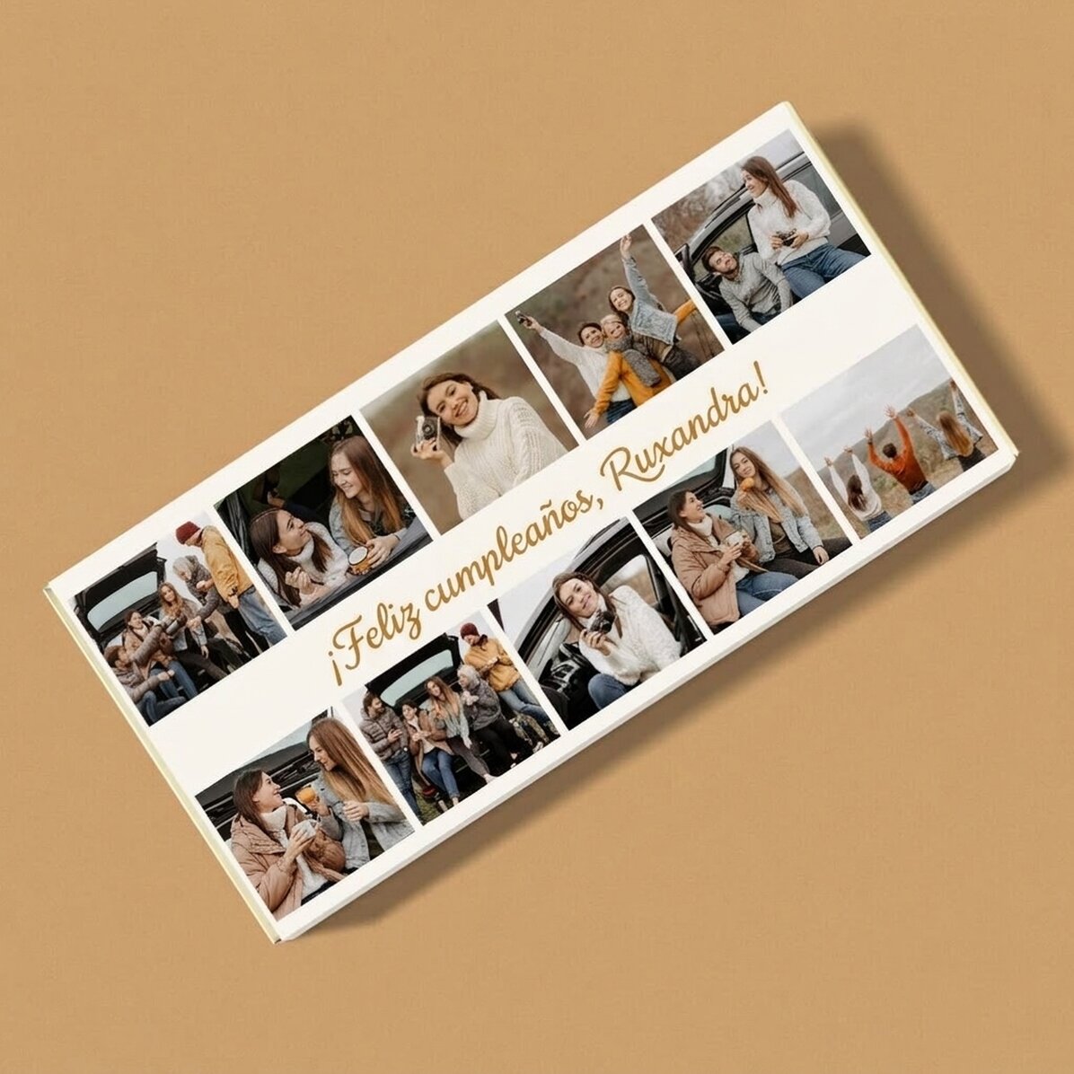 Chocolate personalizado con 10 fotos y un mensaje: ¡Feliz cumpleaños!