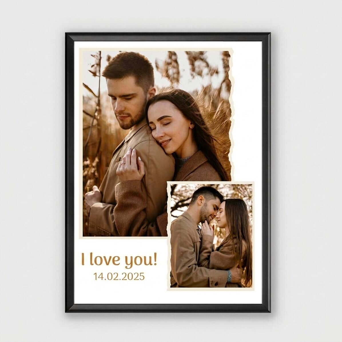 Cuadro personalizado con 2 fotos y un texto: «¡Te quiero!»