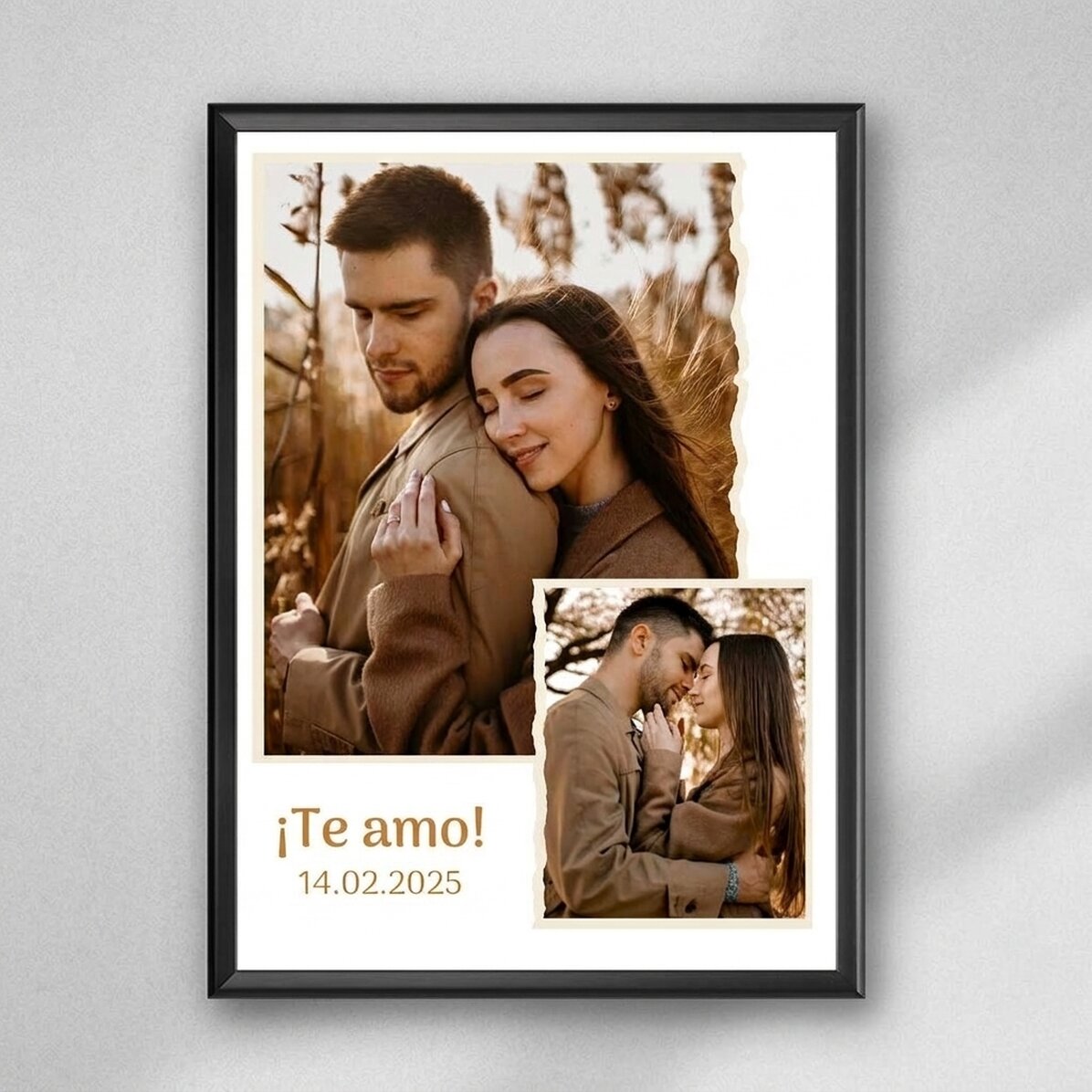 Cuadro personalizado con 2 fotos y un texto: «¡Te quiero!»