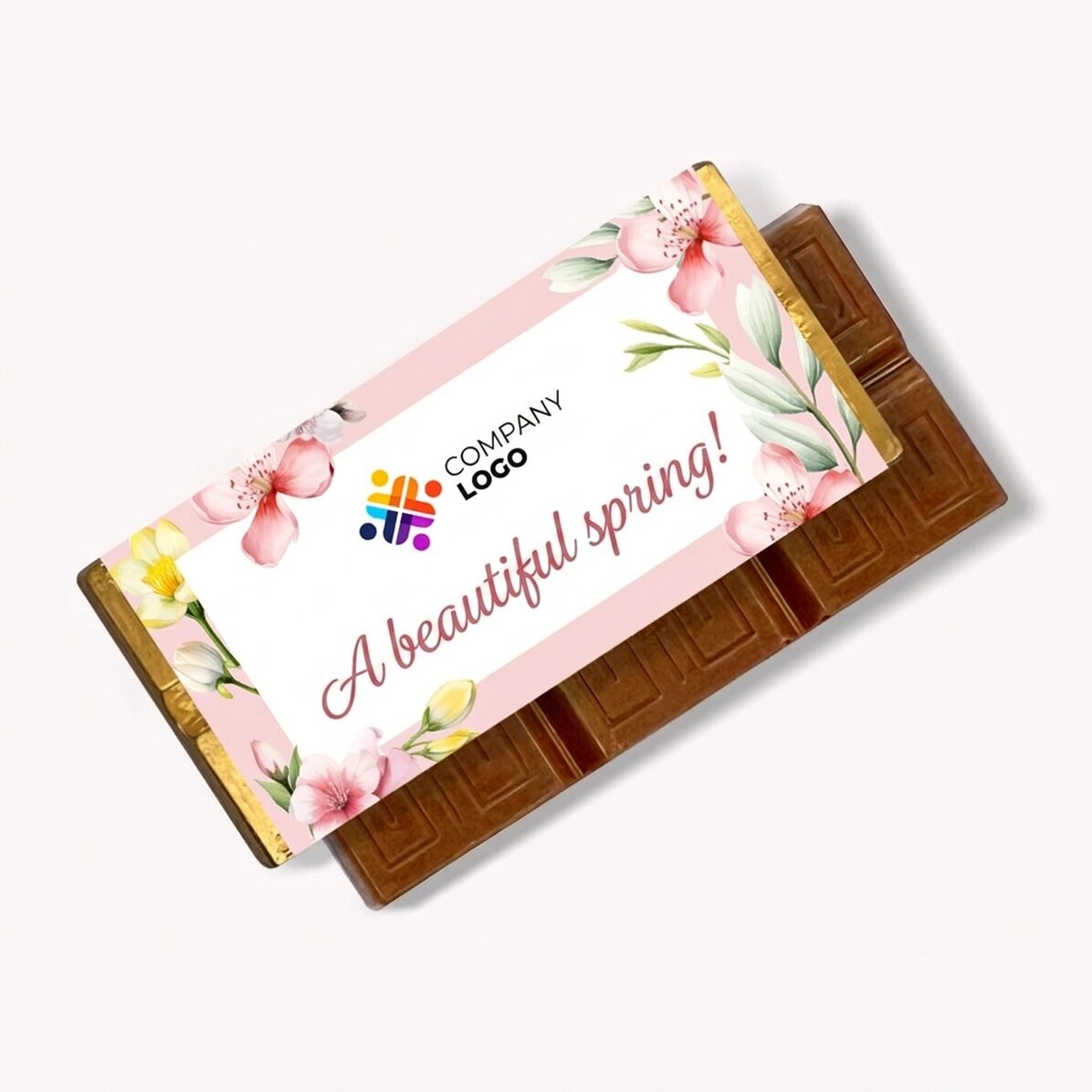 Mini tableta de chocolate personalizada con mensaje y logotipo - Primavera