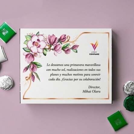 Caja de bombones personalizada con logotipo y mensaje - Floral
