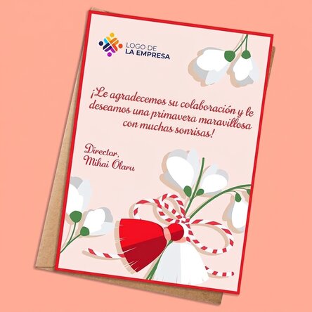 Tarjeta personalizada con mensaje y logotipo - Primavera