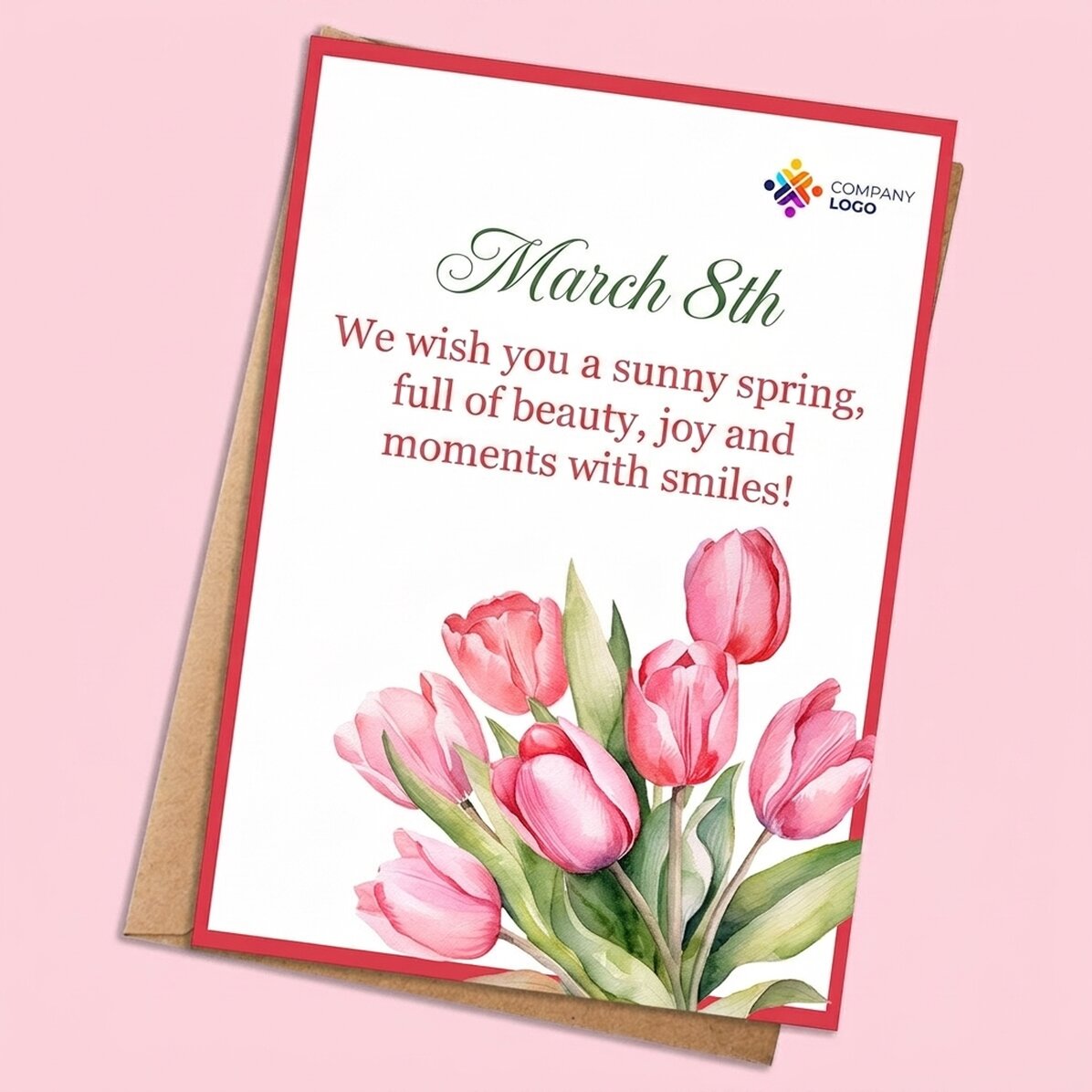 Tarjeta personalizada con mensaje y logotipo - Flores