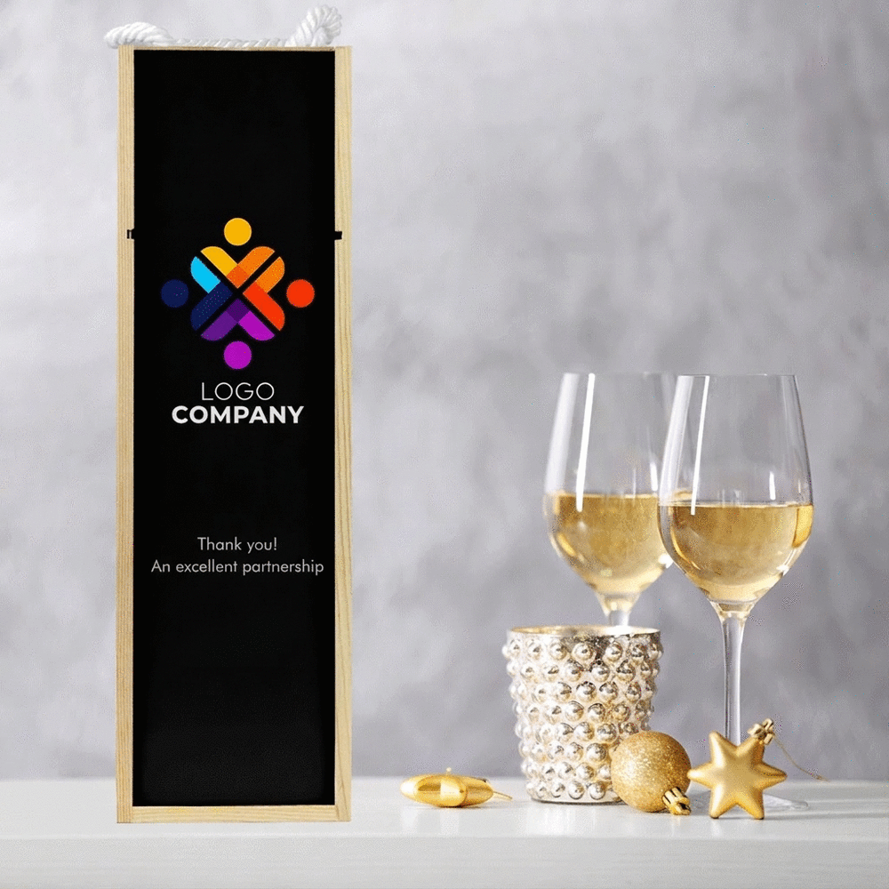 Caja de vino personalizada con logotipo y texto