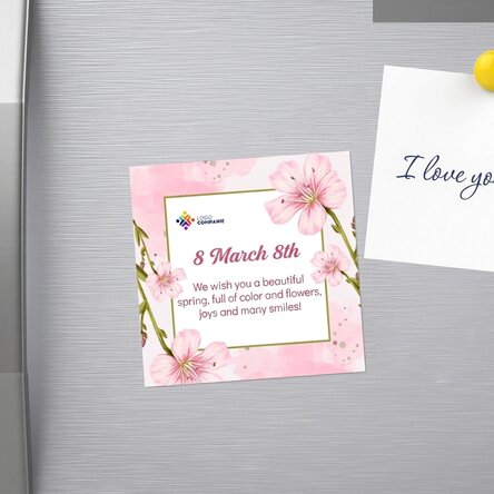 Imán personalizado de 10x10 con logotipo y texto - 8 de marzo