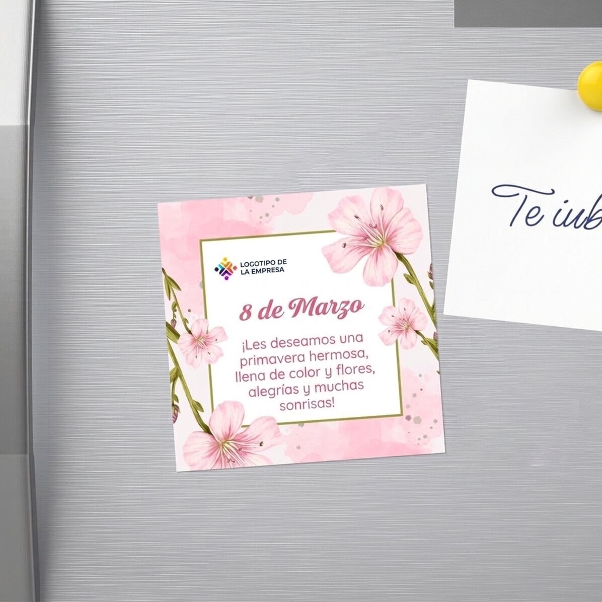 Imán personalizado de 10x10 con logotipo y texto - 8 de marzo
