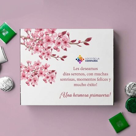 Caja de bombones personalizada con logotipo y texto - Primavera