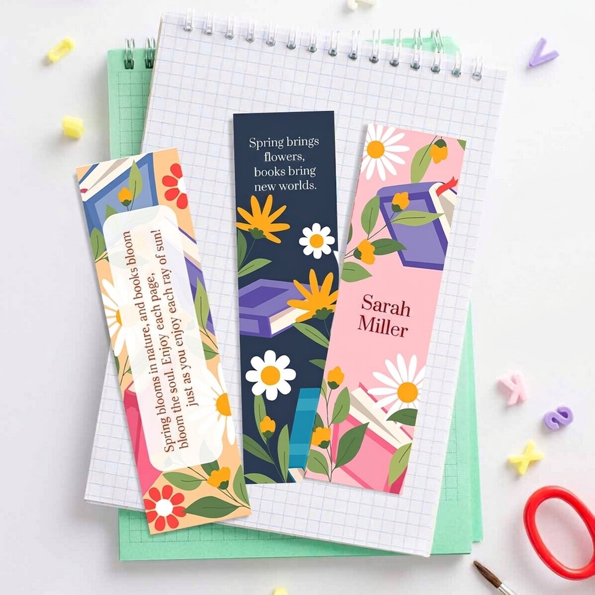 Lote de 3 marcapáginas personalizados con texto - Spring