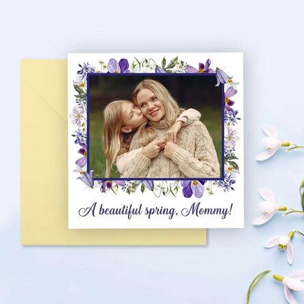 Tarjeta cuadrada personalizada con texto y foto - Primavera