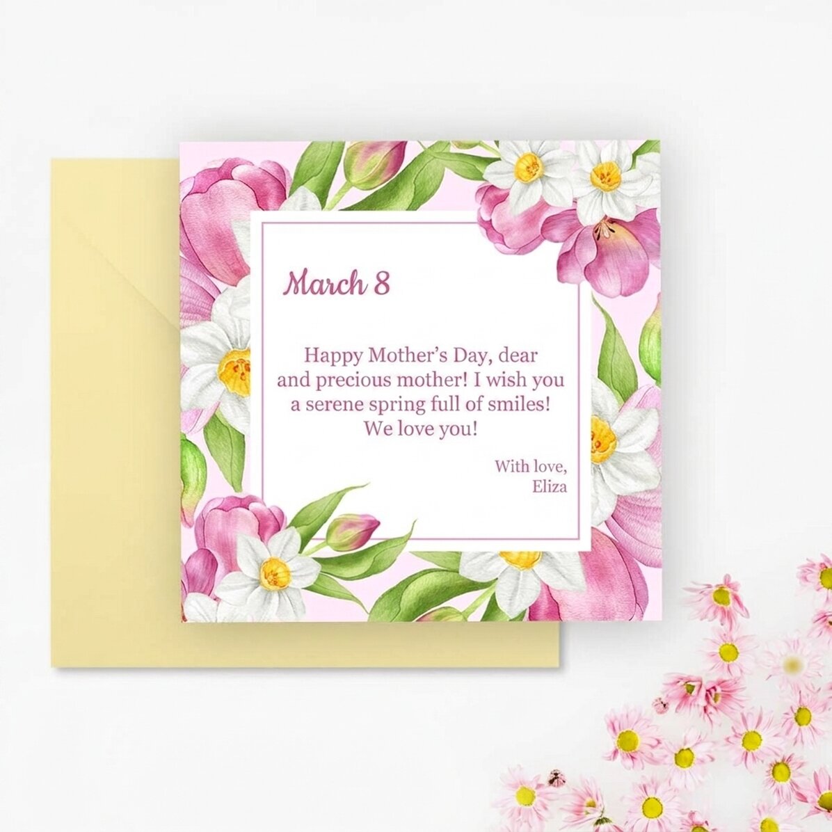 Tarjeta cuadrada personalizada con texto - 8 de marzo