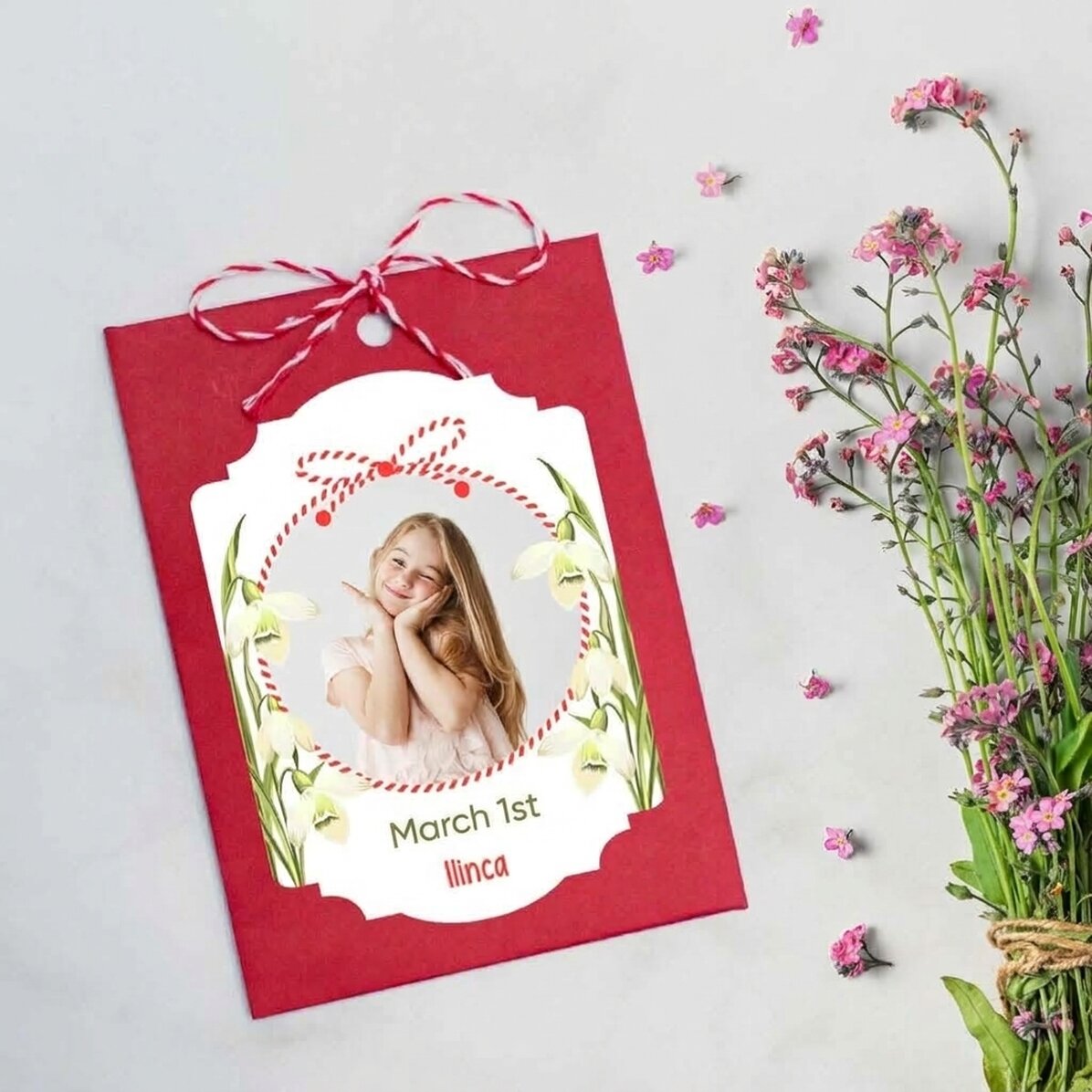 Martisor plantable personalizado con una foto y un mensaje - Nieve