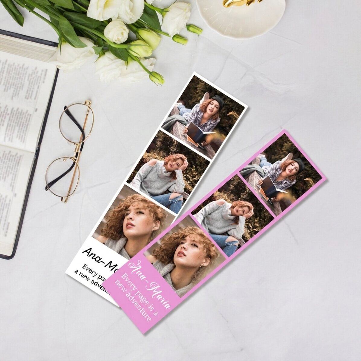 Marcapáginas personalizado con 3 fotos y un mensaje