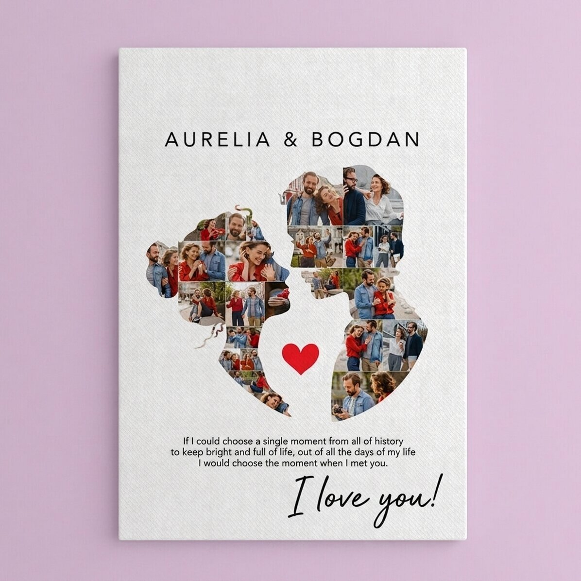 Lienzo personalizado con 26 fotos y texto para una pareja - Nuestro amor