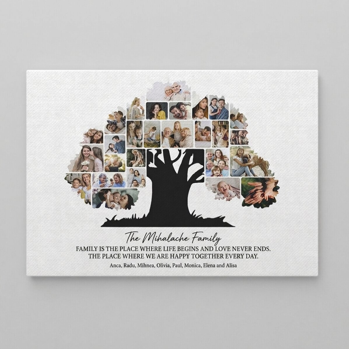 Lienzo personalizado en formato apaisado con fotos y texto - Nuestra familia