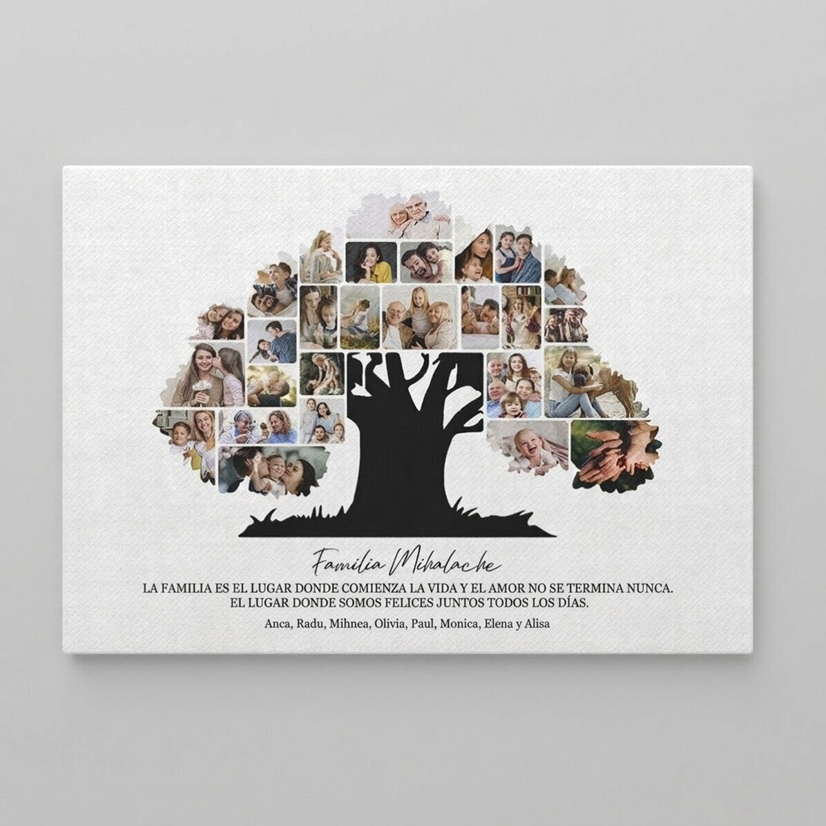 Lienzo personalizado en formato apaisado con fotos y texto - Nuestra familia