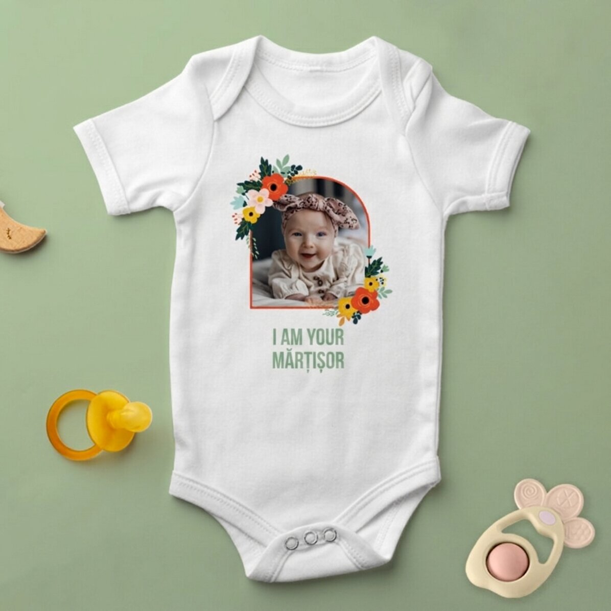 Body para niños personalizado con una foto y un texto - Flores