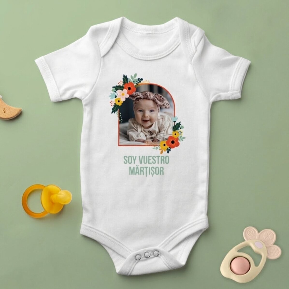 Body para niños personalizado con una foto y un texto - Flores