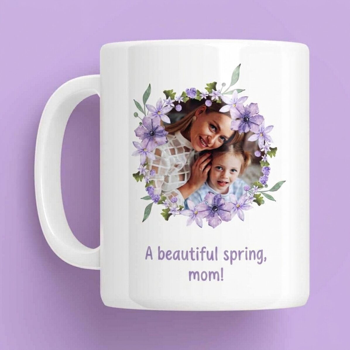 Taza personalizada con una foto y un texto: ¡Que tengas una bonita primavera!