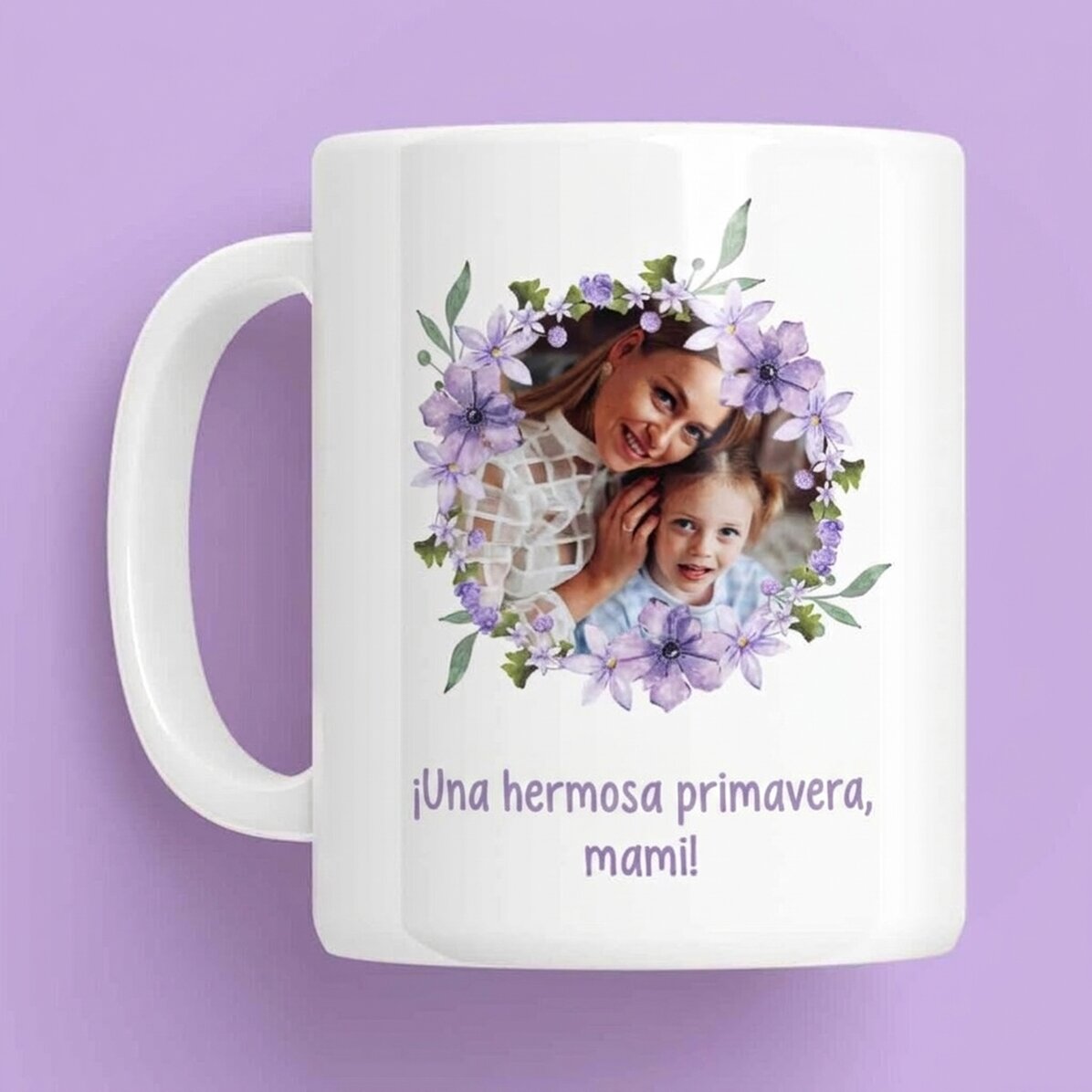 Taza personalizada con una foto y un texto: ¡Que tengas una bonita primavera!