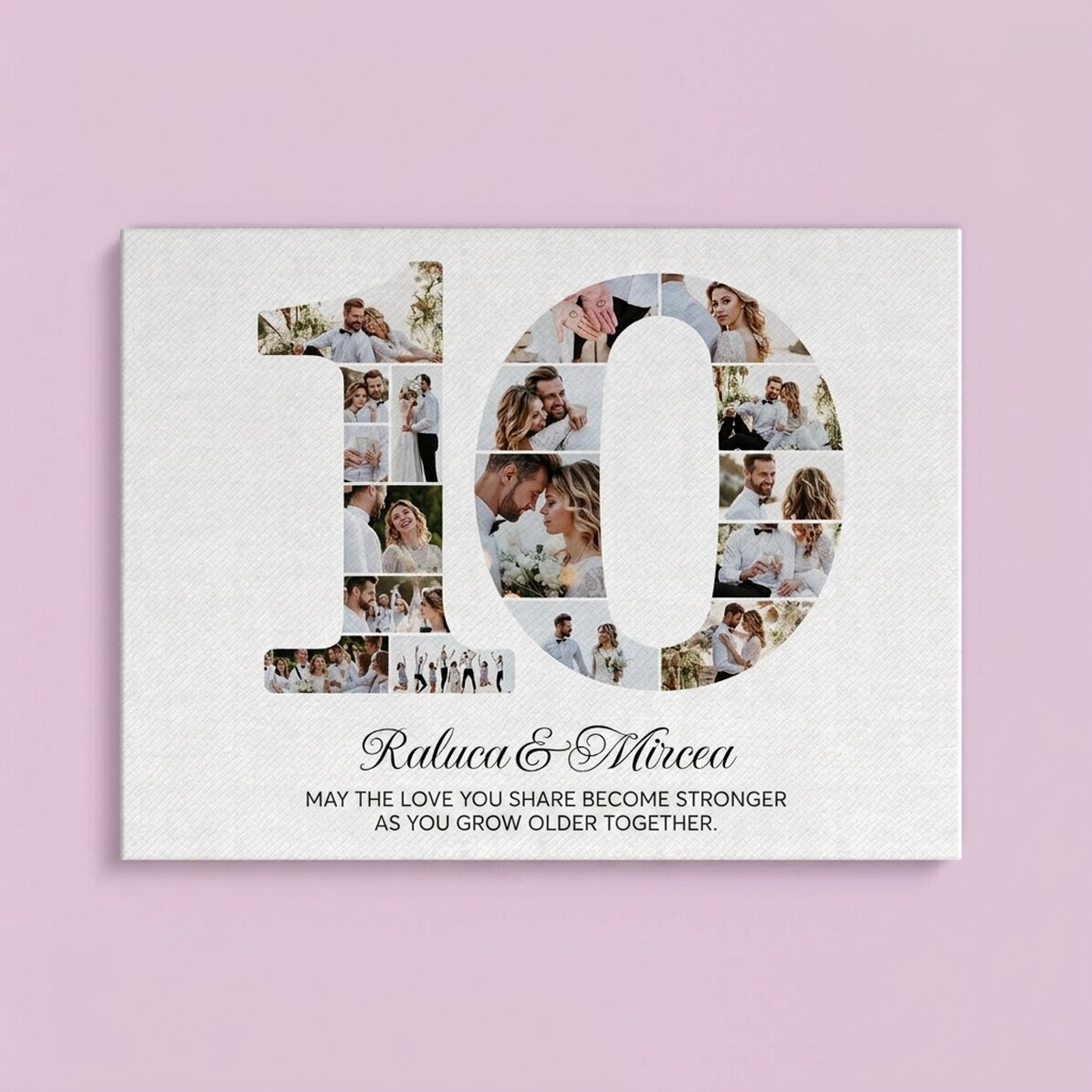 Cuadro de lienzo personalizado con el número 10, fotos y un mensaje - Aniversario de pareja