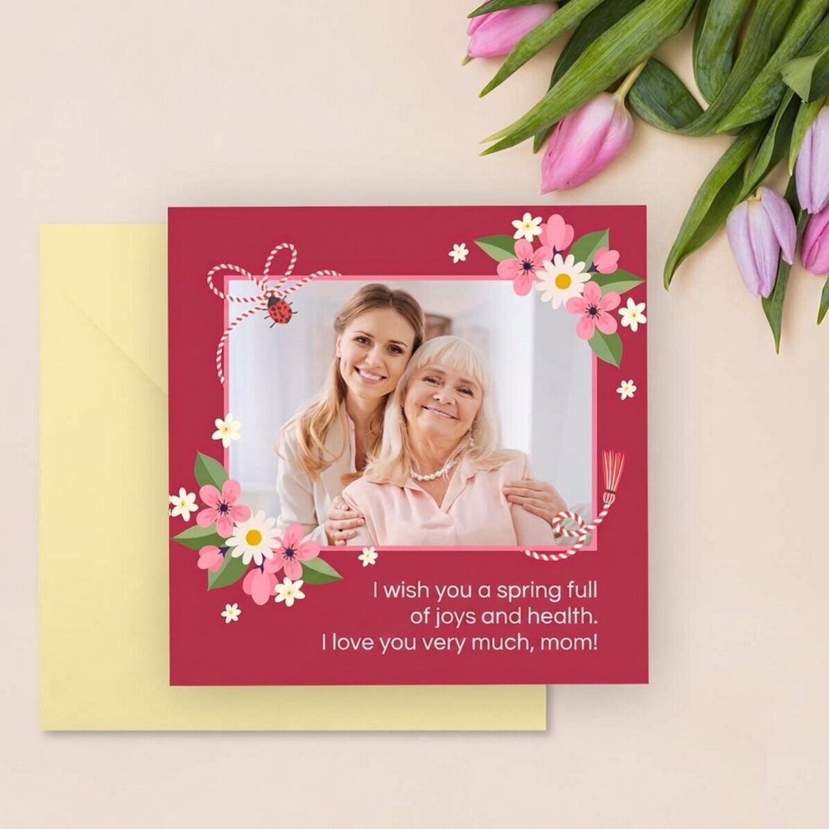 Tarjeta cuadrada personalizada con texto y una foto