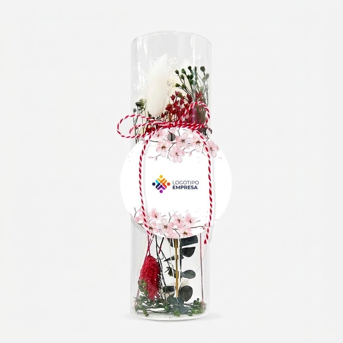 Adorno de martisor de cristal con flores preservadas, personalizado con logotipo - Flores