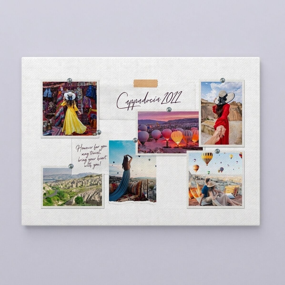 Lienzo personalizado en formato apaisado con 6 fotos y texto - Tus vacaciones