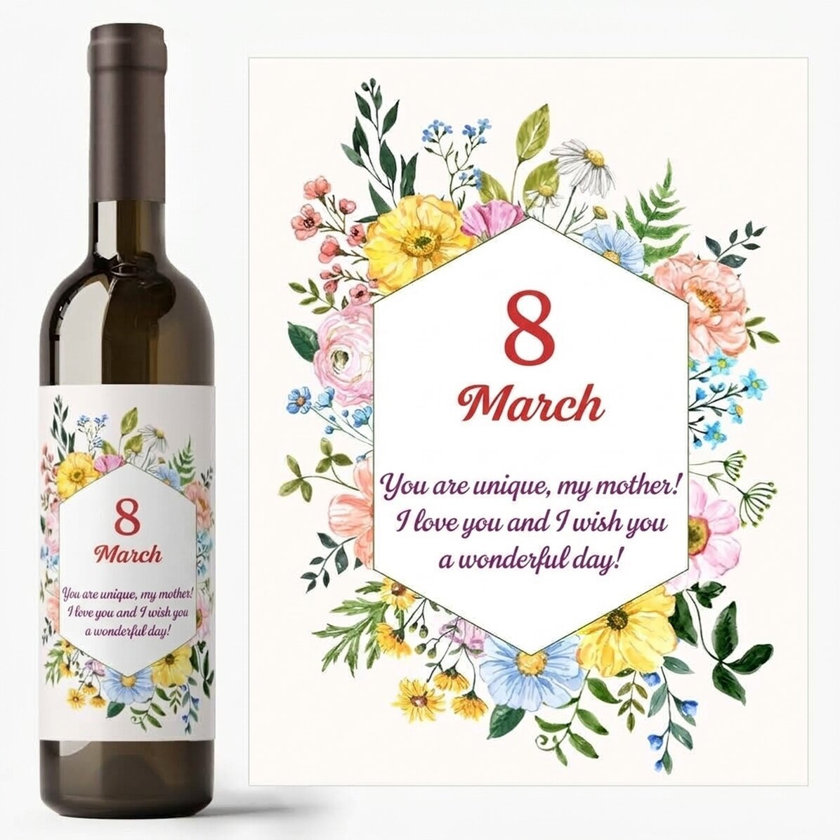 Vino personalizado con texto - 8 de marzo
