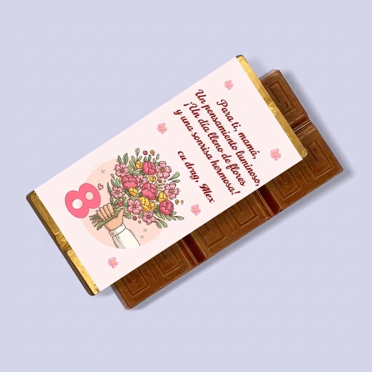 Mini tableta de chocolate personalizada con mensaje - Ramo de flores