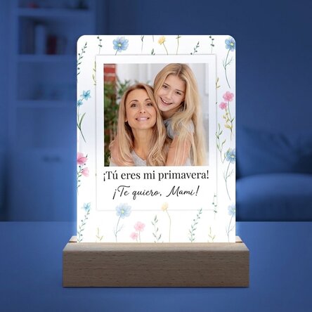 Lámpara LED de noche personalizada con una foto y un mensaje - Floral