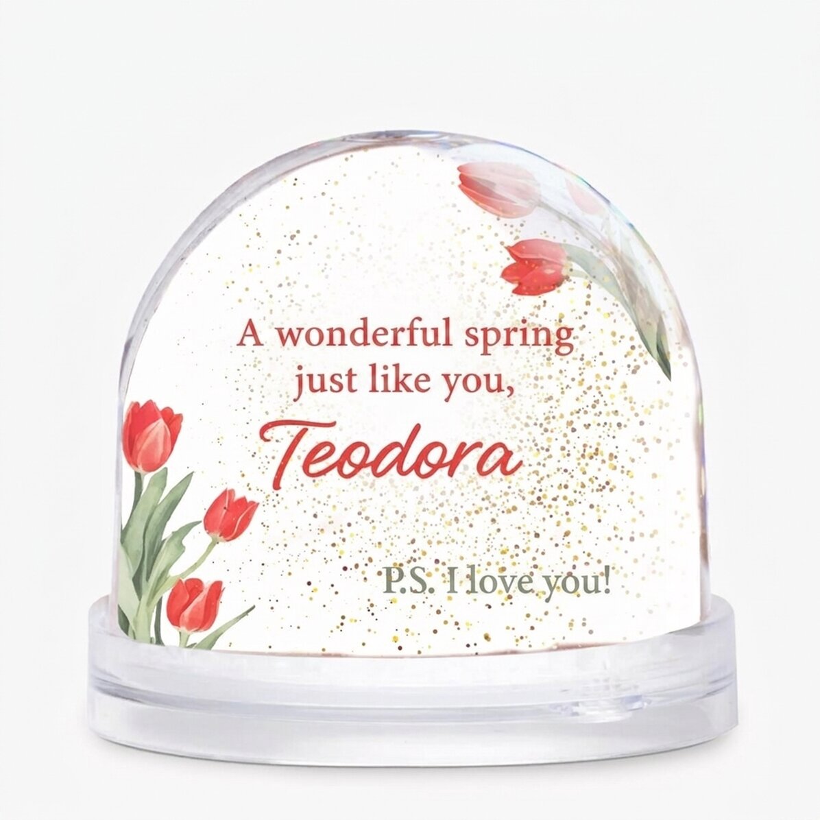 Globo de escritorio personalizado con foto y texto: «Una primavera maravillosa, como tú»