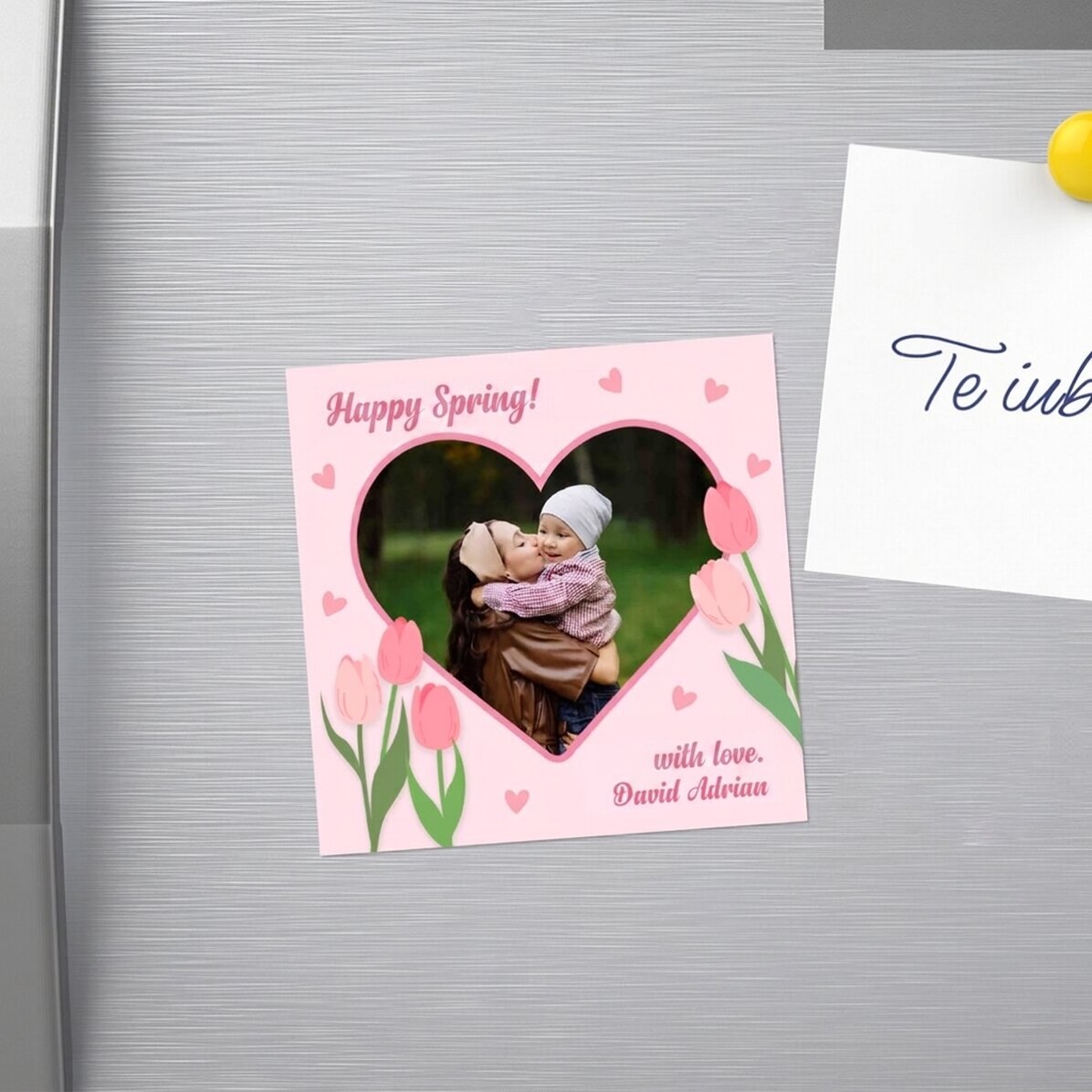Imán de 10x10 personalizado con una foto y un texto - Feliz primavera