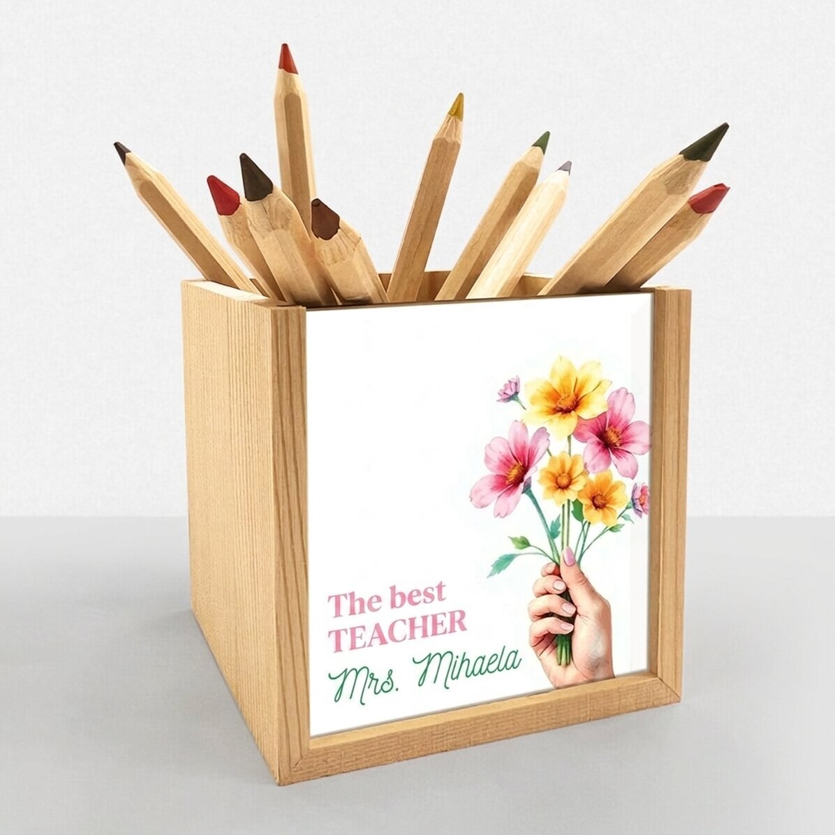 Portalápices personalizado con texto - Flores para ti