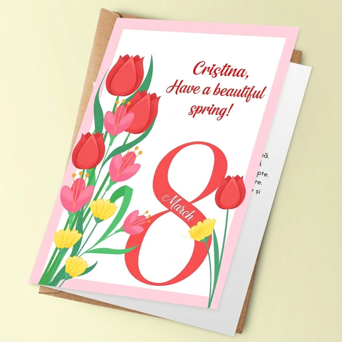 Tarjeta de felicitación personalizada con texto - 8 de marzo