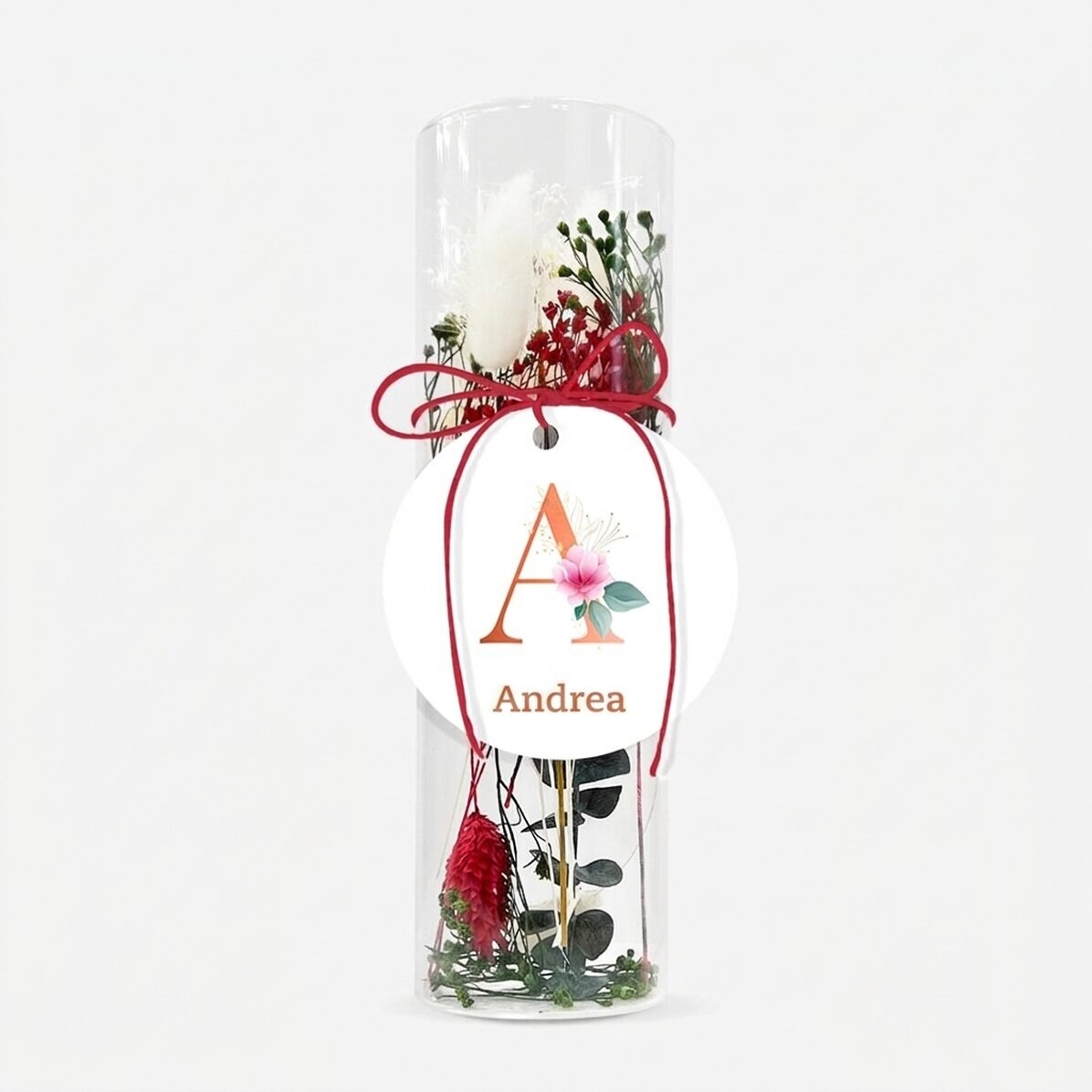 Adorno de cristal con flores preservadas personalizado con texto - Floral