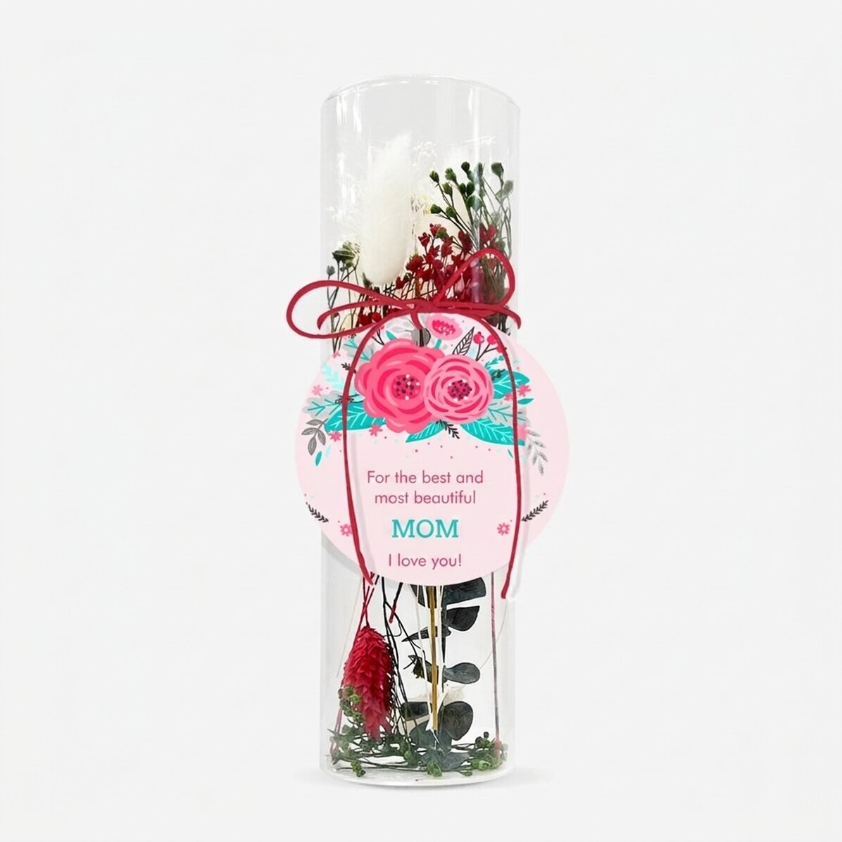 Adorno de cristal con flores preservadas, personalizado con un texto - Flowers