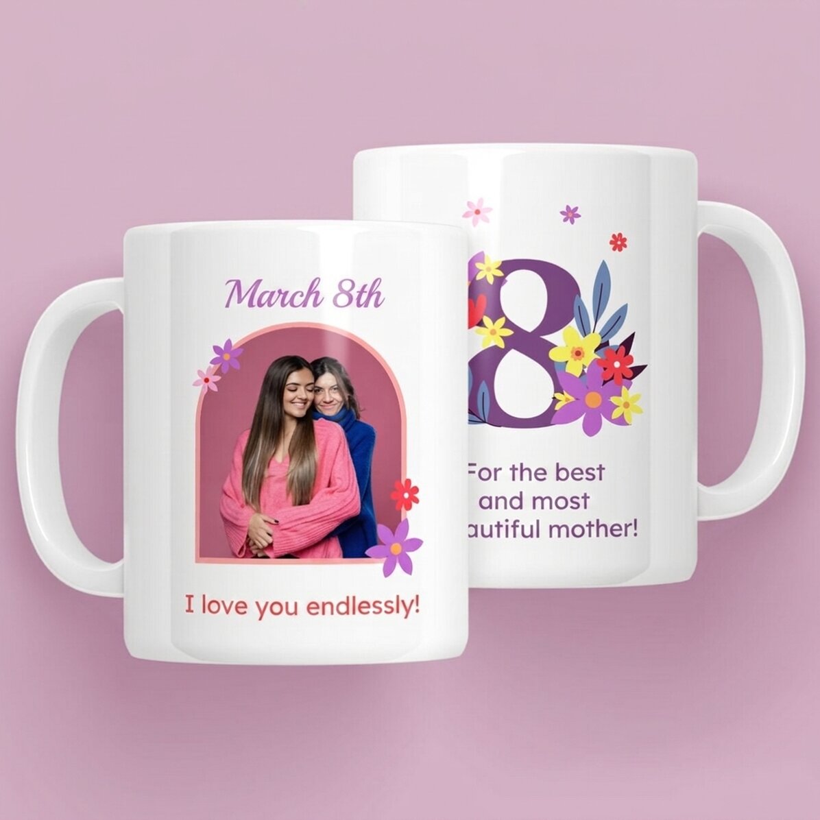 Taza personalizada con texto y una foto - 8 de marzo