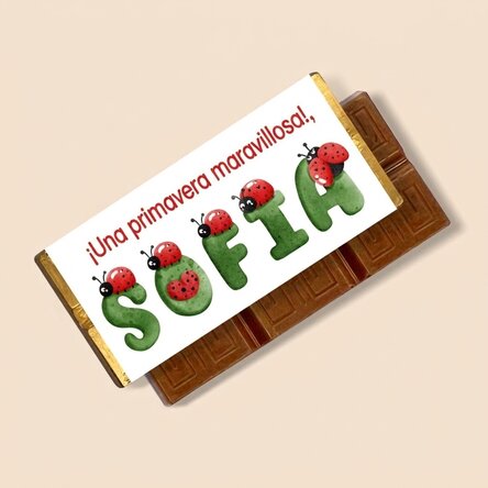 Mini tableta de chocolate personalizada con mensaje y nombre: Mariquitas