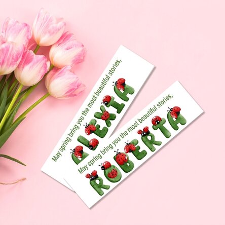 Marcapáginas personalizado con mensaje y nombre - Mariquitas