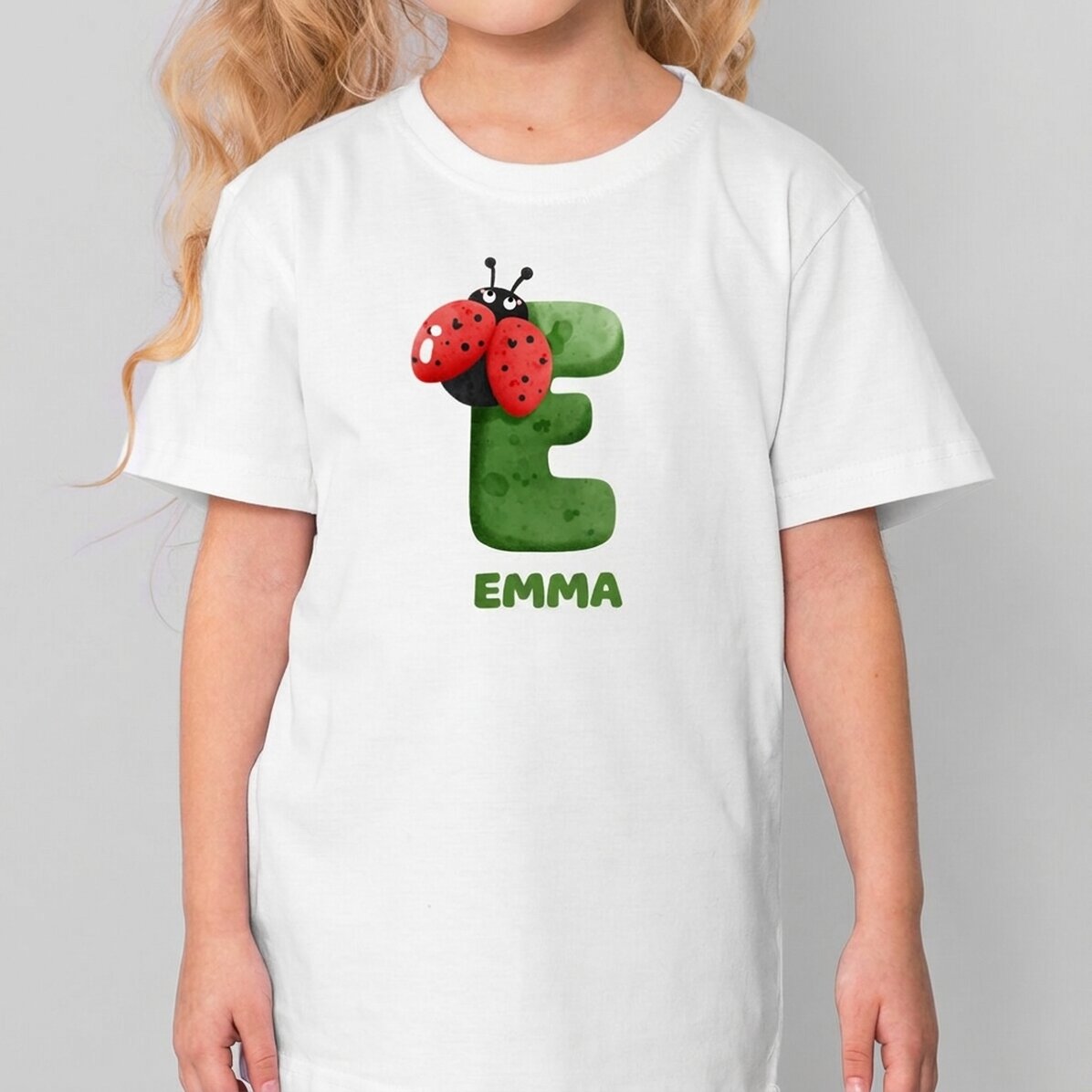 Camiseta de algodón para niños personalizada con la inicial y el nombre - Buburuze