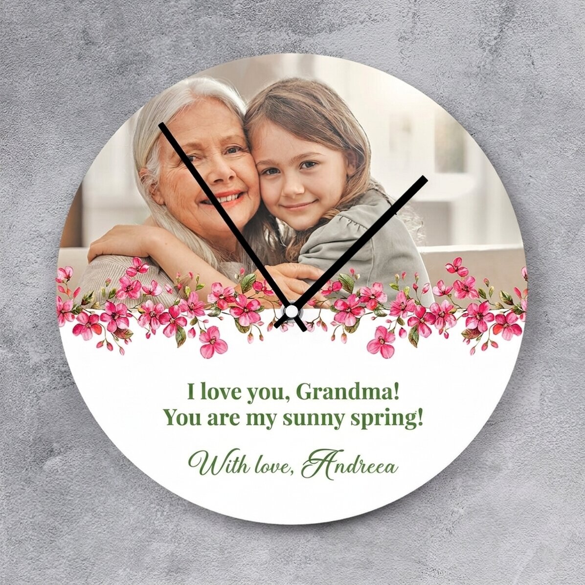 Reloj personalizado con una foto y un mensaje - Floral