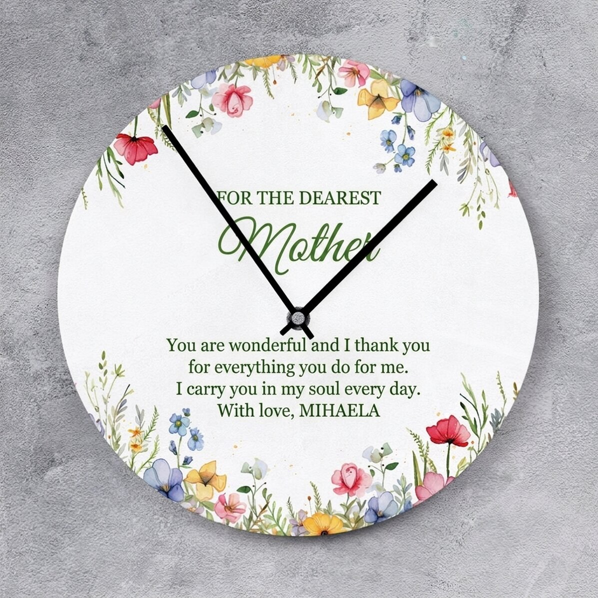 Reloj personalizado con mensaje de agradecimiento - Floral