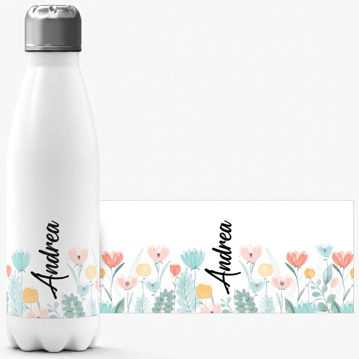 Termo con base blanca personalizado con nombre - Flores