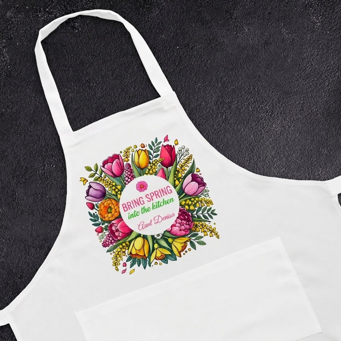 Personalised apron with text - Spring flowers